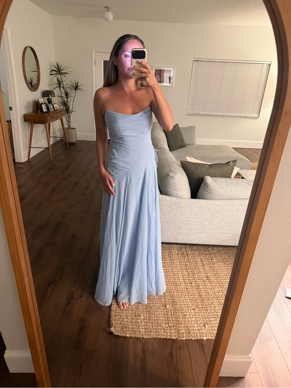 Azazie Gabriela Strapless Light Blue Chiffon Gown
